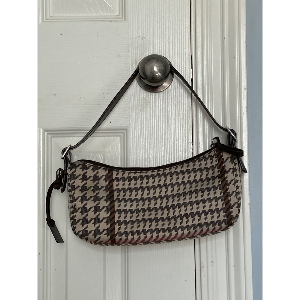 Vintage Ralph Lauren Houndstooth Baguette Shoulder Bag Brown Tan RL Logo Preppy
